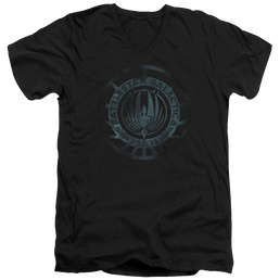 Battlestar Galactica (new) Faded Emblem Adult V-Neck T-Shirt Men's V-Neck T-Shirt Battlestar Galactica   