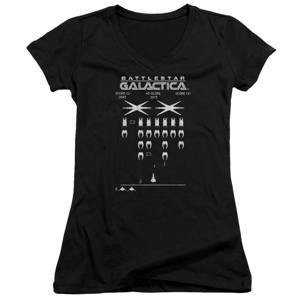 Battlestar Galactica Galactic Invaders - Juniors V-Neck T-Shirt Juniors V-Neck T-Shirt Battlestar Galactica   
