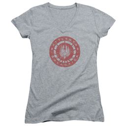 Battlestar Galactica Eroded Logo - Juniors V-Neck T-Shirt Juniors V-Neck T-Shirt Battlestar Galactica   
