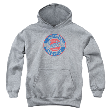 Athletic heather youth hoodie for ages 8 to 12 with Buick Authorized Service graphic