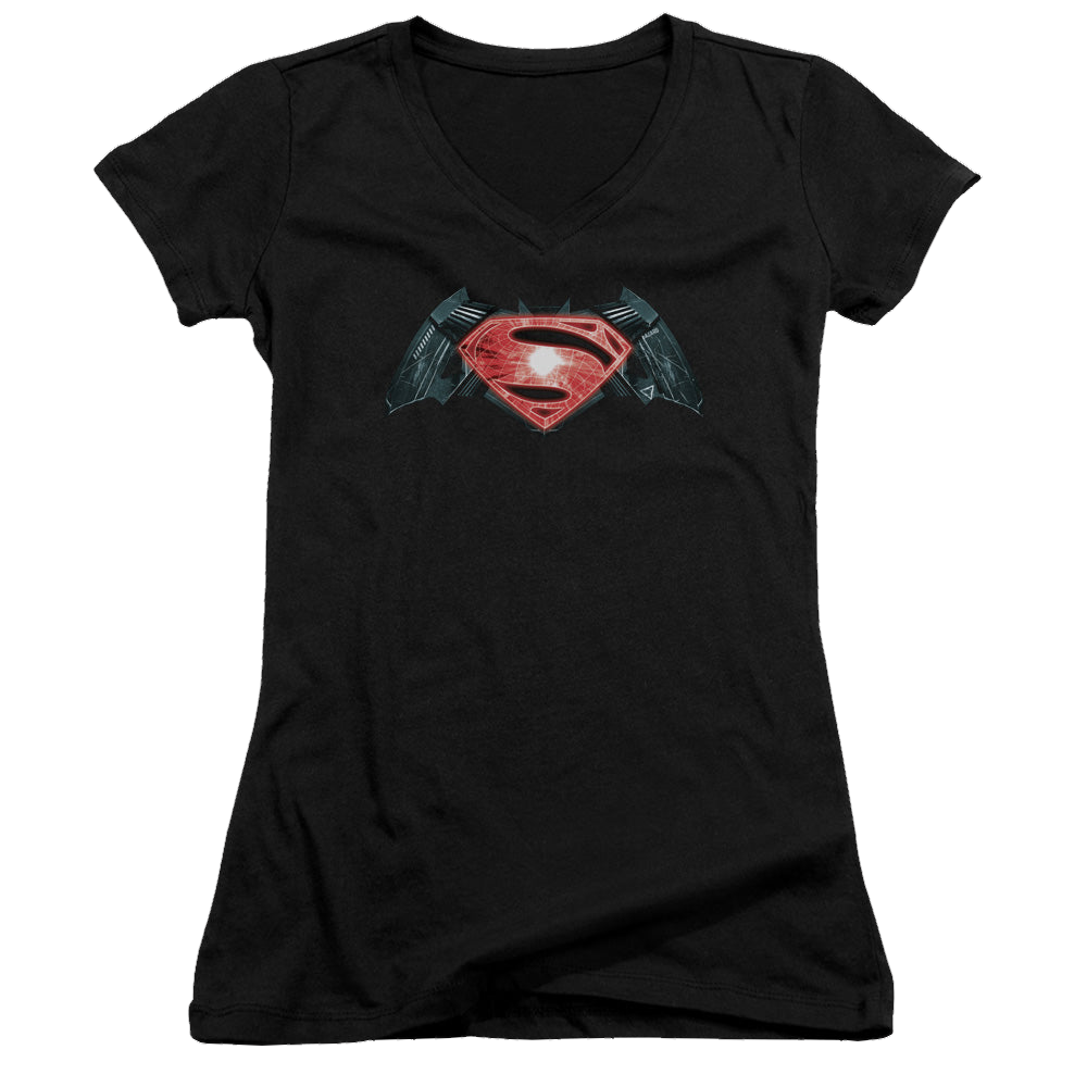 Batman v Superman Industrial Logo - Juniors V-Neck T-Shirt Juniors V-Neck T-Shirt Batman   