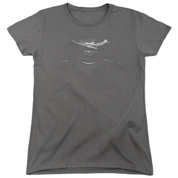 Charcoal women's t-shirt with Batman v Superman Bw Logo graphic