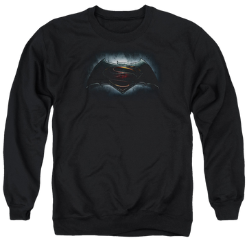 Black men's crewneck sweatshirt with Batman v Superman Logo graphic