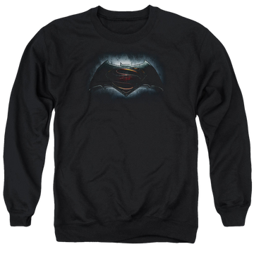 Black men's crewneck sweatshirt with Batman v Superman Logo graphic