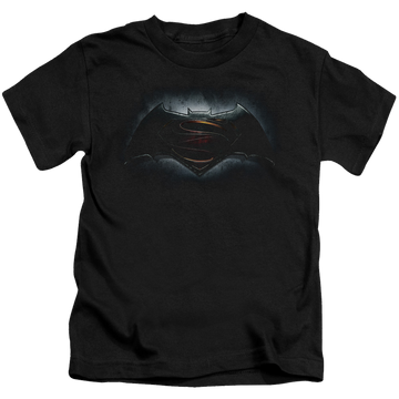 Black kid's t-shirt for ages 4 to 7 with Batman v Superman Logo graphic