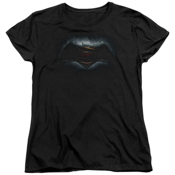 Black women's t-shirt with Batman v Superman Logo graphic