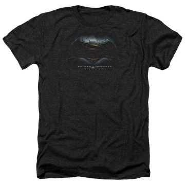 Black men's heather t-shirt with Batman v Superman Logo graphic