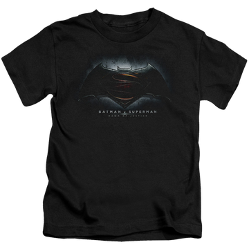 Black kid's t-shirt for ages 4 to 7 with Batman v Superman Logo graphic