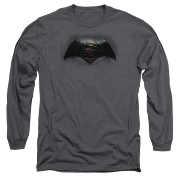 Charcoal men's long sleeve t-shirt with Batman v Superman Logo graphic