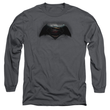 Charcoal men's long sleeve t-shirt with Batman v Superman Logo graphic