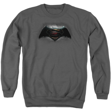 Charcoal men's crewneck sweatshirt with Batman v Superman Logo graphic