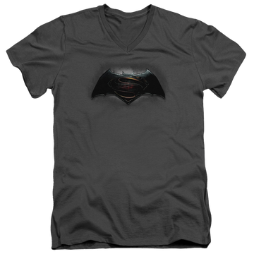 Charcoal men's v-neck t-shirt with Batman v Superman Logo graphic
