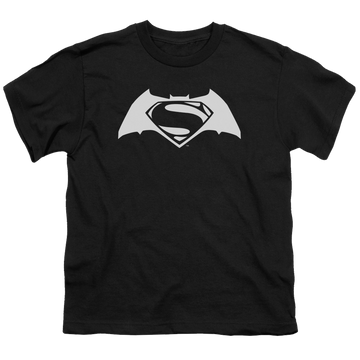 Black youth t-shirt for ages 8 to 12 with Batman v Superman Simple Logo graphic