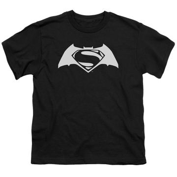 Black youth t-shirt for ages 8 to 12 with Batman v Superman Simple Logo graphic