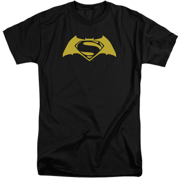 Black men's tall fit t-shirt with Batman v Superman Simple Logo graphic