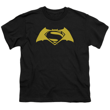 Black youth t-shirt for ages 8 to 12 with Batman v Superman Simple Logo graphic
