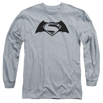 Athletic heather men's long sleeve t-shirt with Batman v Superman Simple Logo graphic