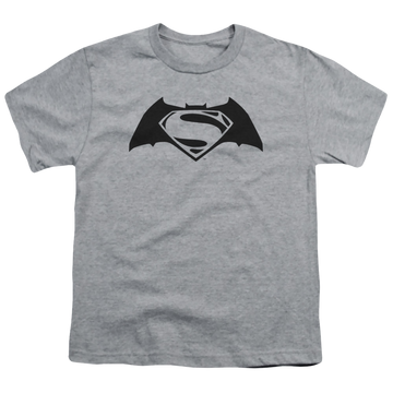Athletic heather youth t-shirt for ages 8 to 12 with Batman v Superman Simple Logo graphic