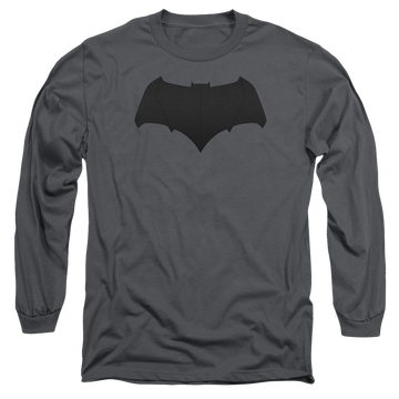 Charcoal men's long sleeve t-shirt with v Superman Batman Logo graphic