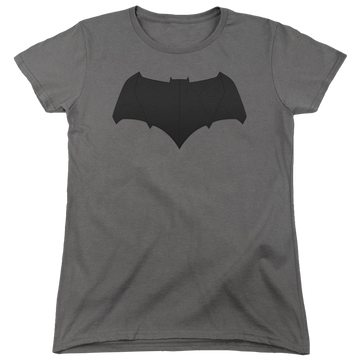 Charcoal women's t-shirt with v Superman Batman Logo graphic