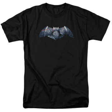 Black men's regular fit t-shirt with Batman v Superman Plated Bat Logo graphic