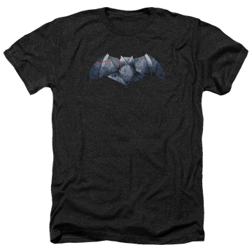 Charcoal men's heather t-shirt with Batman v Superman Plated Bat Logo graphic