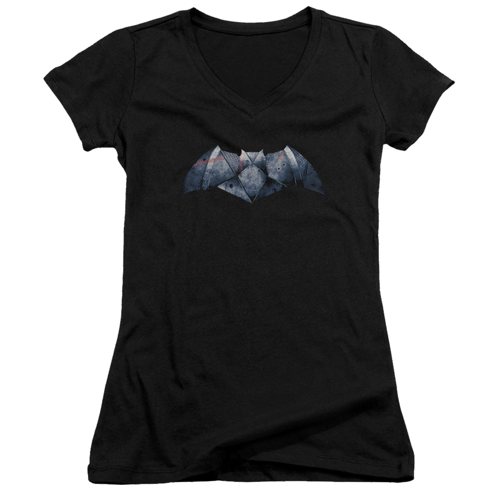 Batman v Superman Plated Bat Logo - Juniors V-Neck T-Shirt Juniors V-Neck T-Shirt Batman   