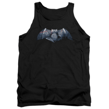 Black men's tank with Batman v Superman Plated Bat Logo graphic