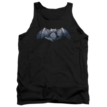 Black men's tank with Batman v Superman Plated Bat Logo graphic