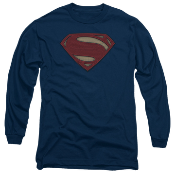 Navy men's long sleeve t-shirt with Batman v Superman Super Movie Logo graphic