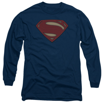 Navy men's long sleeve t-shirt with Batman v Superman Super Movie Logo graphic