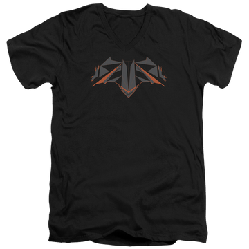 Black men's v-neck t-shirt with Batman v Superman Tech Bat Logo graphic