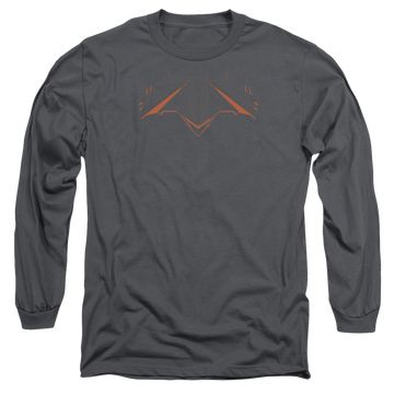 Charcoal men's long sleeve t-shirt with Batman v Superman Tech Bat Logo graphic