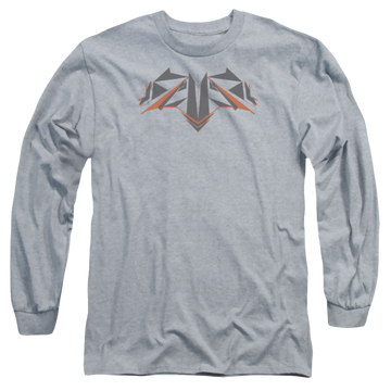 Athletic heather men's long sleeve t-shirt with Batman v Superman Tech Bat Logo graphic