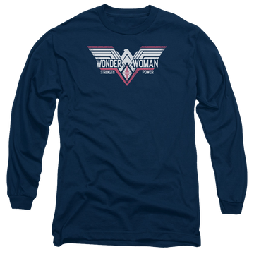 Navy men's long sleeve t-shirt with Batman v Superman Thunder Logo graphic
