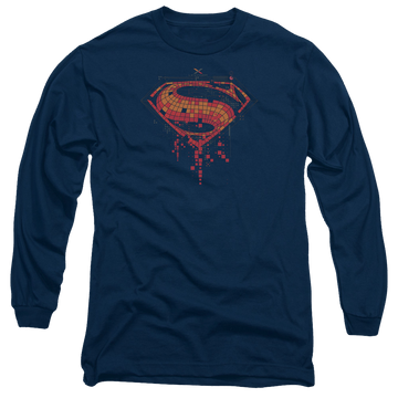 Navy men's long sleeve t-shirt with Batman v Superman Tech Super Logo graphic