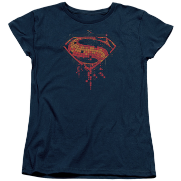 Navy women's t-shirt with Batman v Superman Tech Super Logo graphic