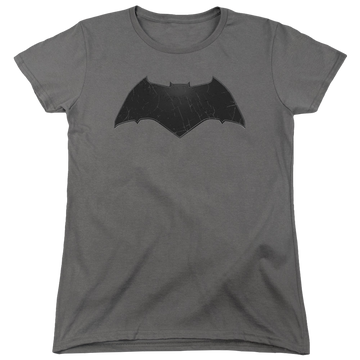 Charcoal women's t-shirt with Batman v Superman Beveled Bat Logo graphic