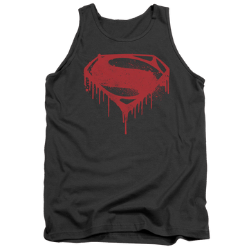 Charcoal men's tank with Batman v Superman Splattered graphic