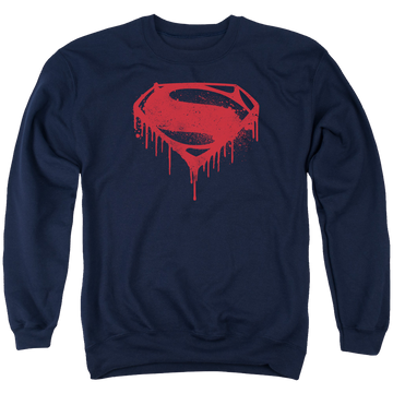 Navy men's crewneck sweatshirt with Batman v Superman Splattered graphic