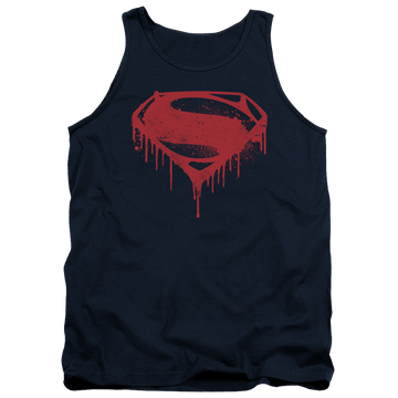 Navy men's tank with Batman v Superman Splattered graphic