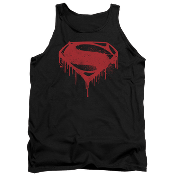 Black men's tank with Batman v Superman Splattered graphic