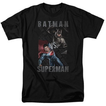 Black men's regular fit t-shirt with Batman v Superman Hero Split graphic