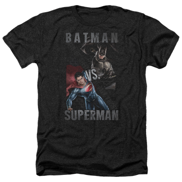 Charcoal men's heather t-shirt with Batman v Superman Hero Split graphic