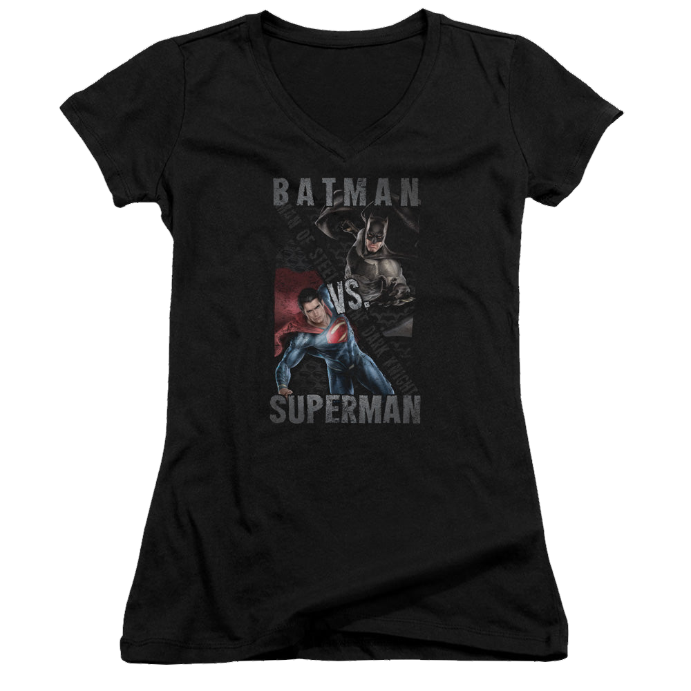 Batman v Superman Hero Split - Juniors V-Neck T-Shirt Juniors V-Neck T-Shirt Batman   