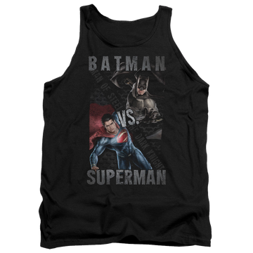 Black men's tank with Batman v Superman Hero Split graphic