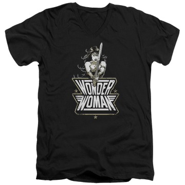 Black men's v-neck t-shirt with Batman v Superman Tough graphic