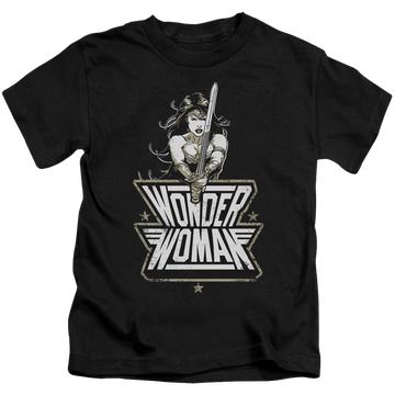 Black kid's t-shirt for ages 4 to 7 with Batman v Superman Tough graphic