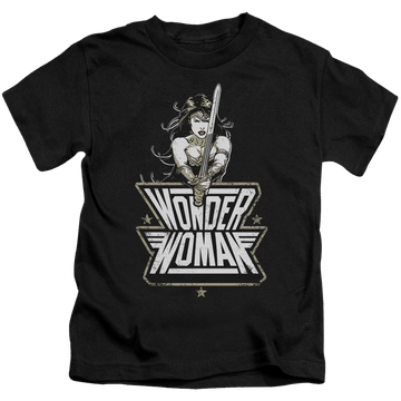 Black kid's t-shirt for ages 4 to 7 with Batman v Superman Tough graphic