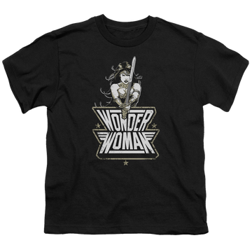 Black youth t-shirt for ages 8 to 12 with Batman v Superman Tough graphic